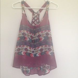 maroon aztec patterned chiffon tank top blouse